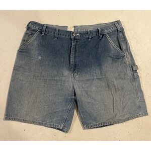 VTG Carhartt Jean Shorts Mens Size 44 Denim Logo Carpenter Work Jorts Light Wash